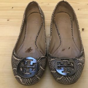 Tory Burch Reva Ballet Cobra, Pewter Metal, Sz 9